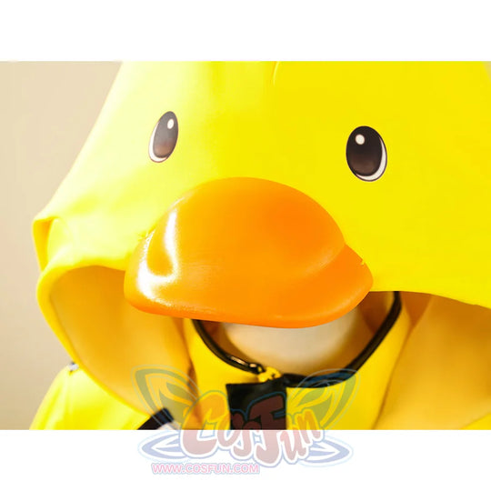 Miliastra Wonderland Manekin cosplay costume detailed view of bird hood face with orange beak and eyes