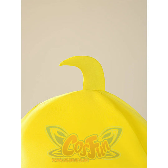 Miliastra Wonderland Manekin cosplay costume bird hood detail showing yellow feather top and tail