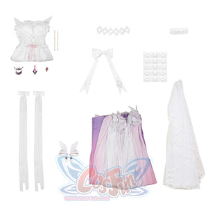 Complete FES Columbina cosplay costume set with dress, veil, mask, accessories, and all pieces