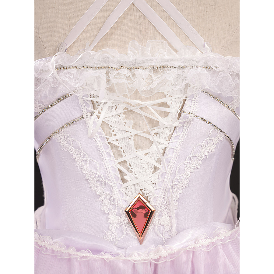 FES Columbina cosplay costume back bodice with white lace-up corset and pink diamond gem accent