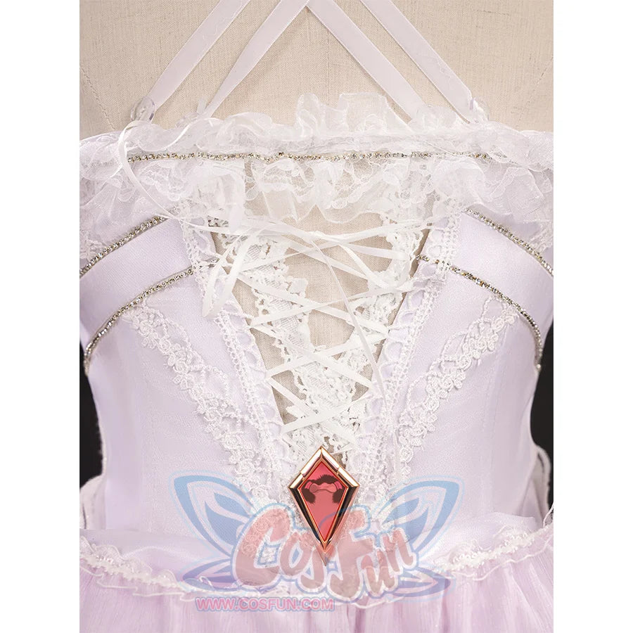 FES Columbina cosplay costume back bodice with white lace-up corset and pink diamond gem accent