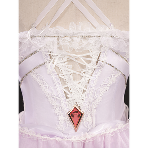 FES Columbina cosplay costume back bodice with white lace-up corset and pink diamond gem accent