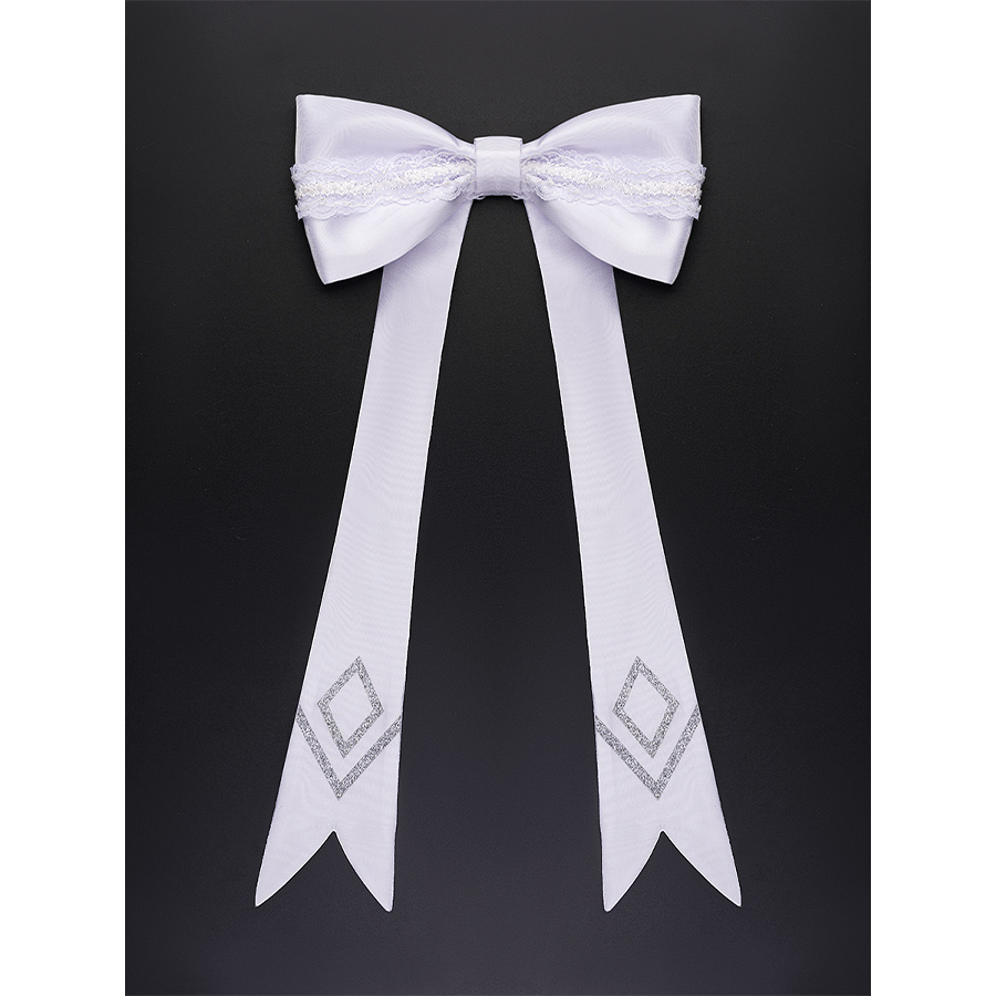 White ribbon bow with silver diamond patterns accessory for FES Columbina cosplay costume waist