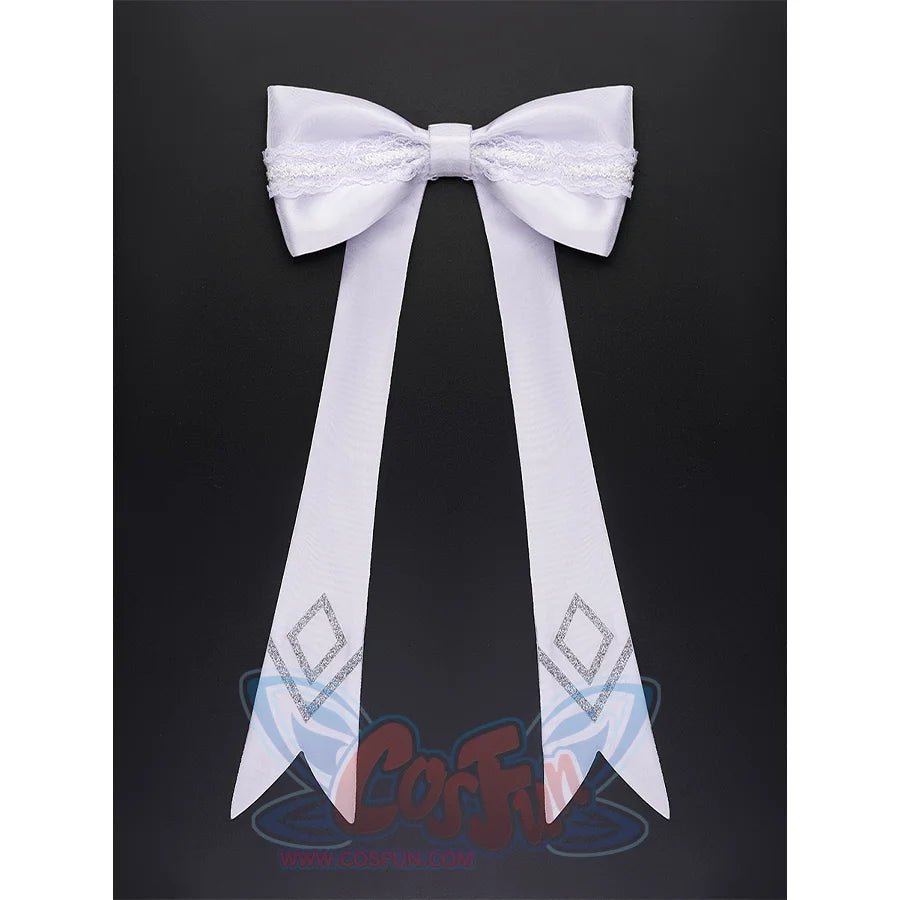 White ribbon bow with silver diamond patterns accessory for FES Columbina cosplay costume waist