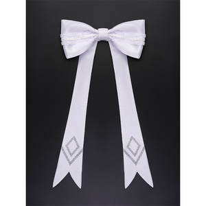 White ribbon bow with silver diamond patterns accessory for FES Columbina cosplay costume waist