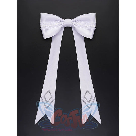 White ribbon bow with silver diamond patterns accessory for FES Columbina cosplay costume waist