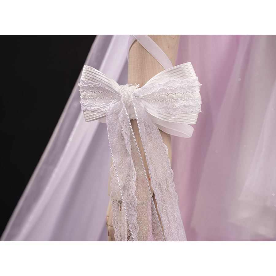 White organza ribbon bow with gold chain detail for FES Columbina cosplay costume wrist accessory