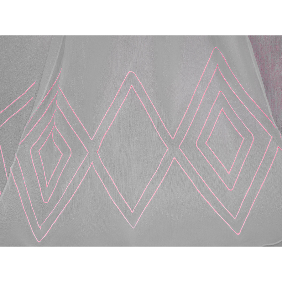 FES Columbina cosplay costume cape with pink geometric diamond pattern embroidery on sheer fabric