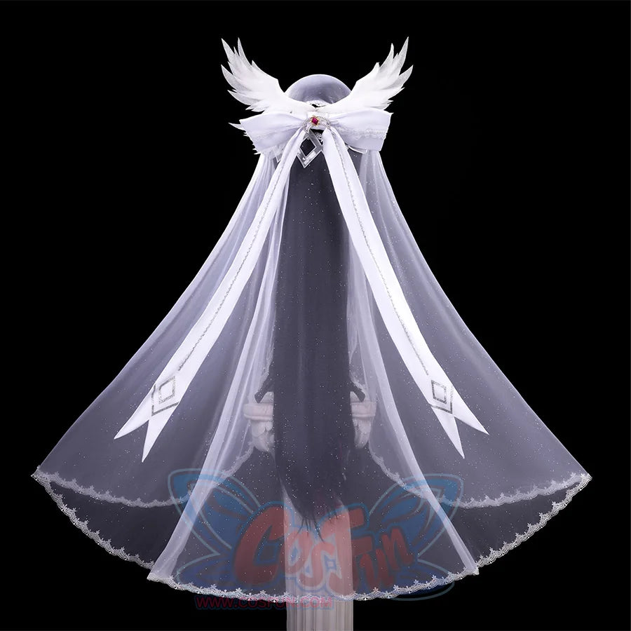 FES Columbina cosplay costume full spread white headpiece veil with angel wings and lace trim
