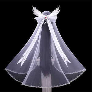 FES Columbina cosplay costume full spread white headpiece veil with angel wings and lace trim
