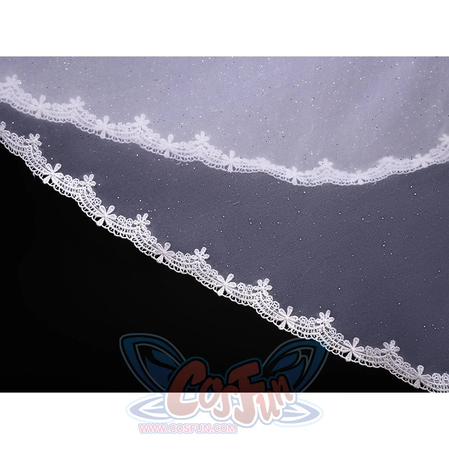 FES Columbina cosplay costume veil lace trim with white floral embroidery and silver glitter detail