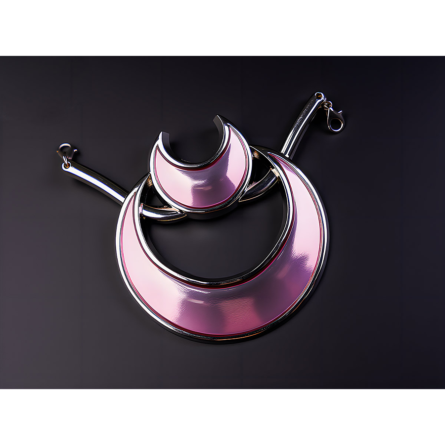 Detailed view of pink gradient crescent moon brooch accessory for FES Columbina cosplay costume