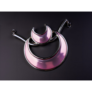 Detailed view of pink gradient crescent moon brooch accessory for FES Columbina cosplay costume