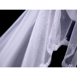 FES Columbina cosplay costume veil with silver glitter sparkles and white lace trim close-up detail