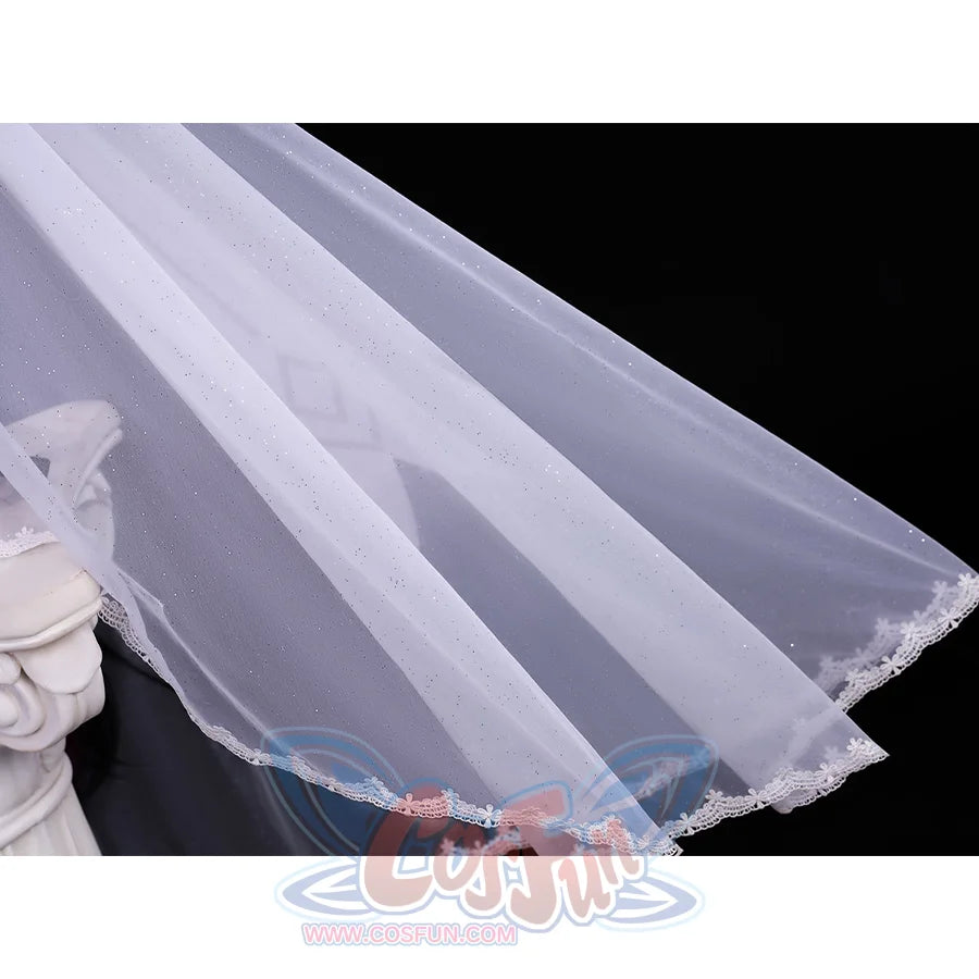 FES Columbina cosplay costume veil fabric detail with sheer white organza and delicate lace edging