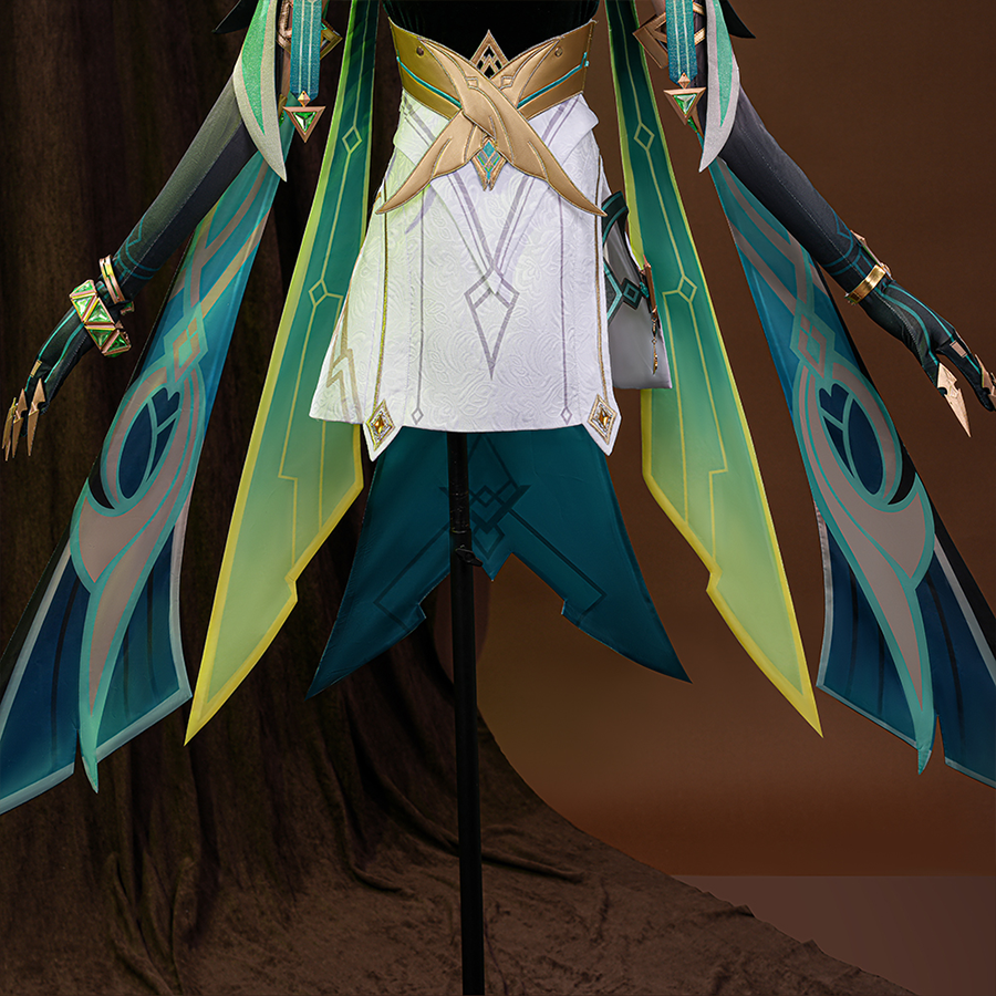 Genshin Impact Nefer Cosplay Costume white skirt, showing dark Pattern and golden pattern design.