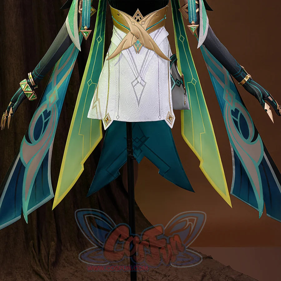 Genshin Impact Nefer Cosplay Costume white skirt, showing dark Pattern and golden pattern design.