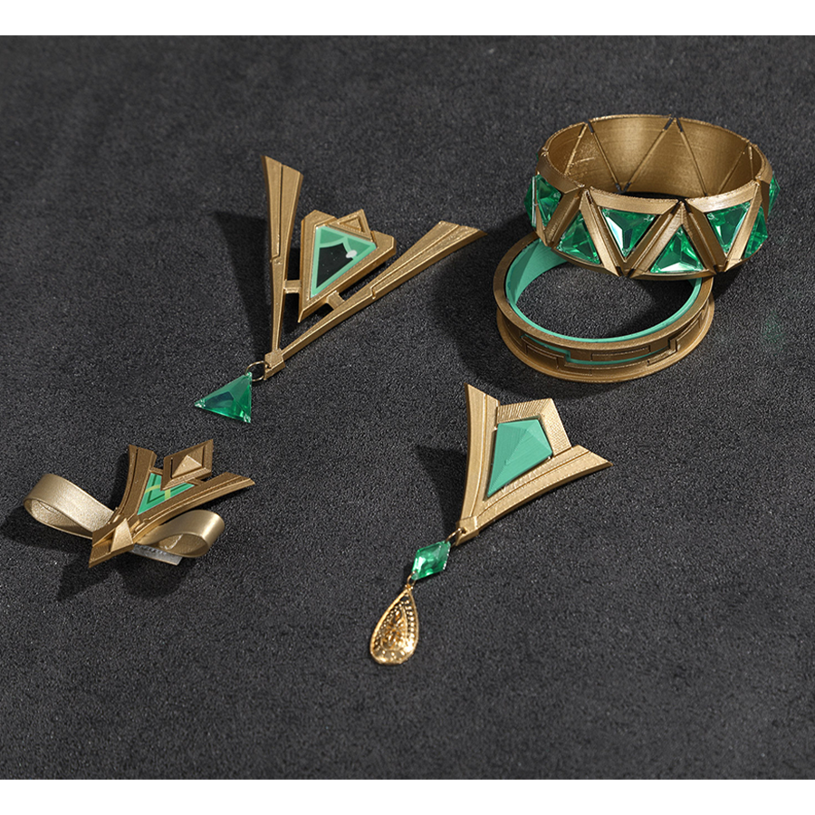 Genshin Impact Nefer Cosplay Costume, pieces of bracelet, mainly golden and green colors