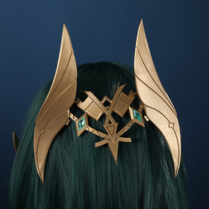 Genshin Impact Nefer Cosplay Costume, golden with green decoration headwear