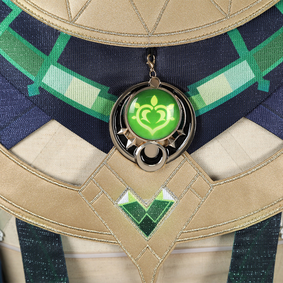Genshin Impact Nefer Cosplay Costume back view of top, showing eye of god accessory