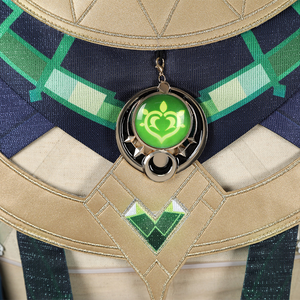 Genshin Impact Nefer Cosplay Costume back view of top, showing eye of god accessory