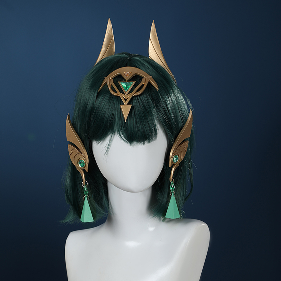 Genshin Impact Nefer Cosplay Costume, golden and green headwear, there is a sense of elegance and mystery