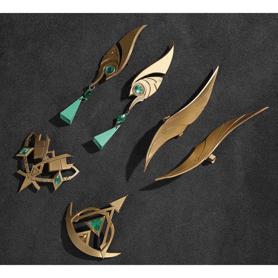 Genshin Impact Nefer Cosplay Costume, pieces of headwear, mainly golden and green colors