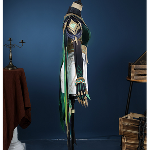 Genshin Impact Nefer Cosplay Costume, green and white outfit with rich pattern design, side view
