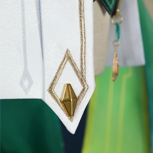 Genshin Impact Nefer Cosplay Costume close-up of white skirt, showing golden embroidery design