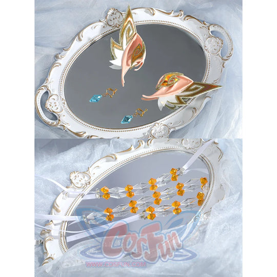 Nicole cosplay costume ornaments including pink leaf earrings and waist chain with orange flowers