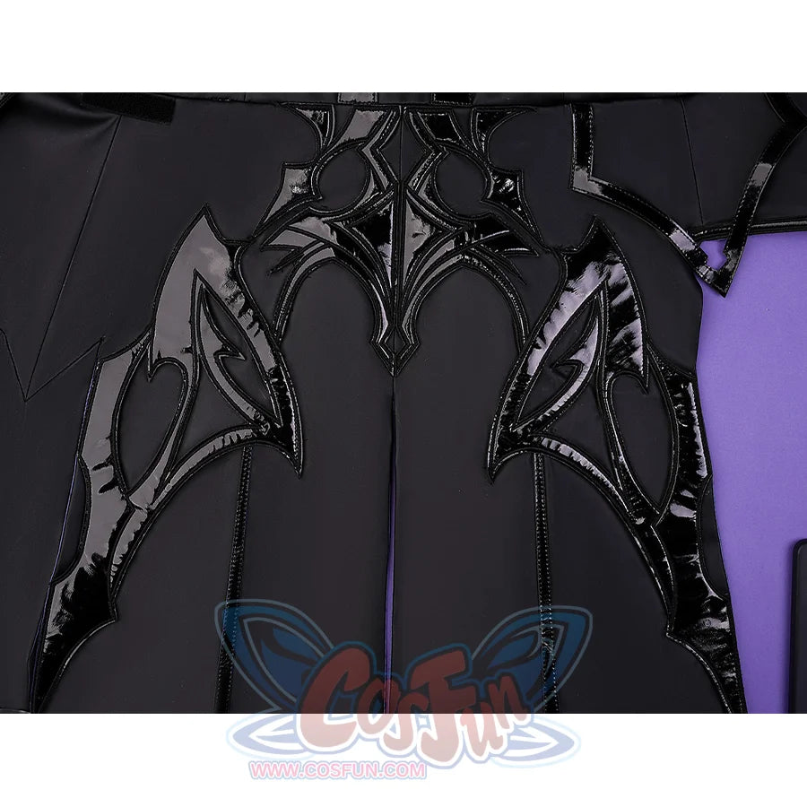 Flins cosplay costume innerwear back view displaying black fabric with ornate decorative cutout patterns