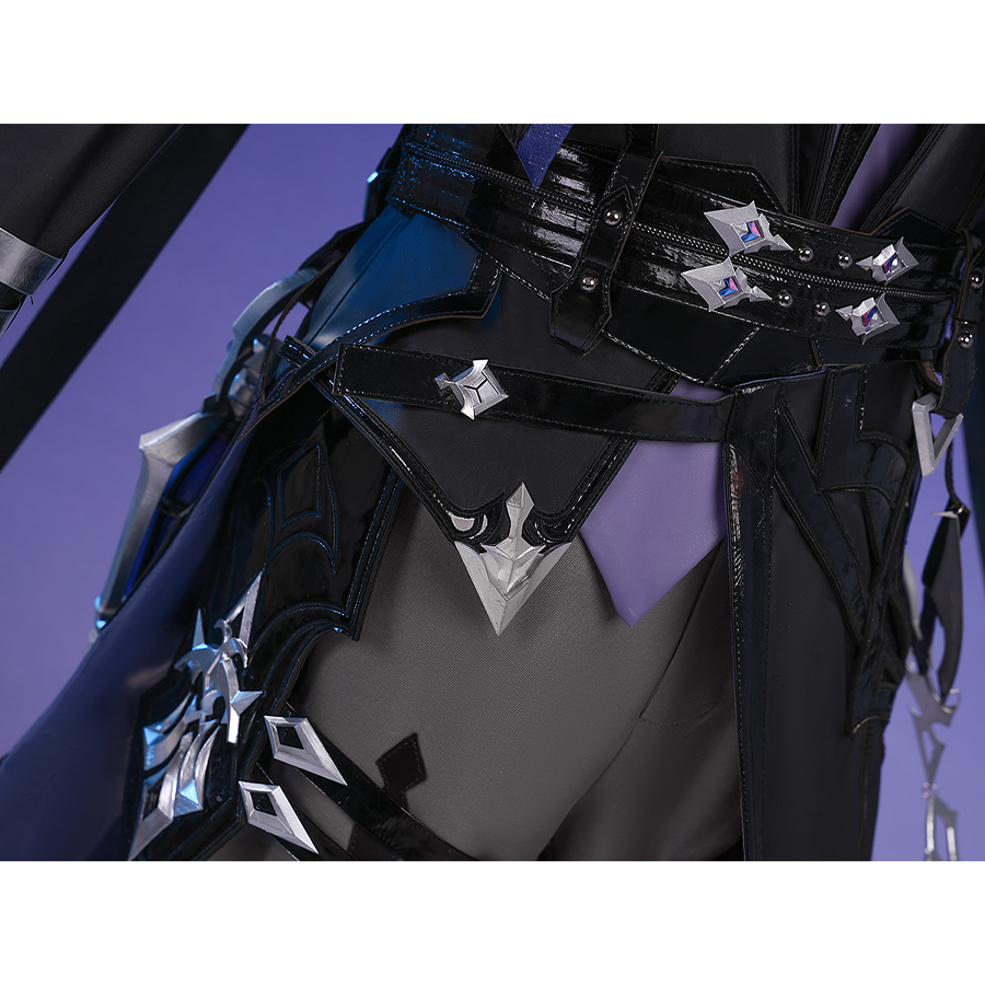 Flins cosplay costume innerwear hemline with black pants, silver star brooch and decorative belt details