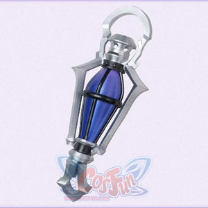 Flins cosplay costume lantern prop featuring silver ornate frame design with blue glass center detail