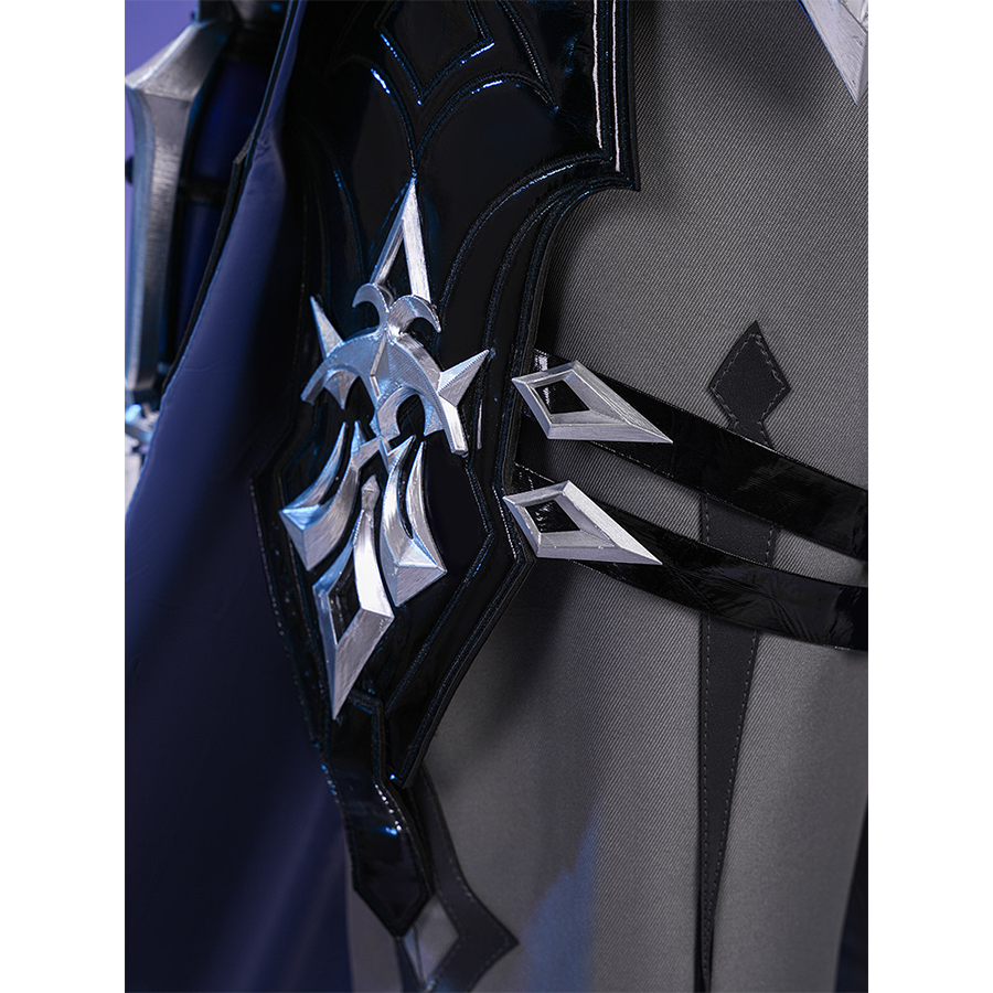 Flins cosplay costume leg straps ornament close-up showing silver star shapes on black leather bands