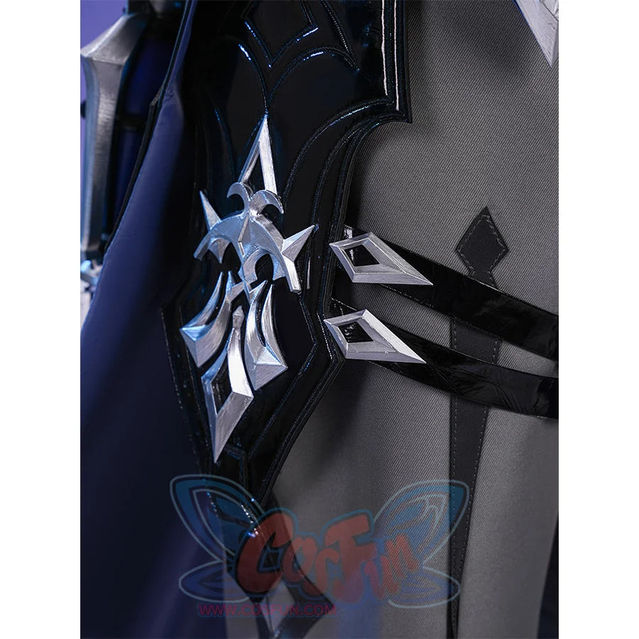 Flins cosplay costume leg straps ornament close-up showing silver star shapes on black leather bands