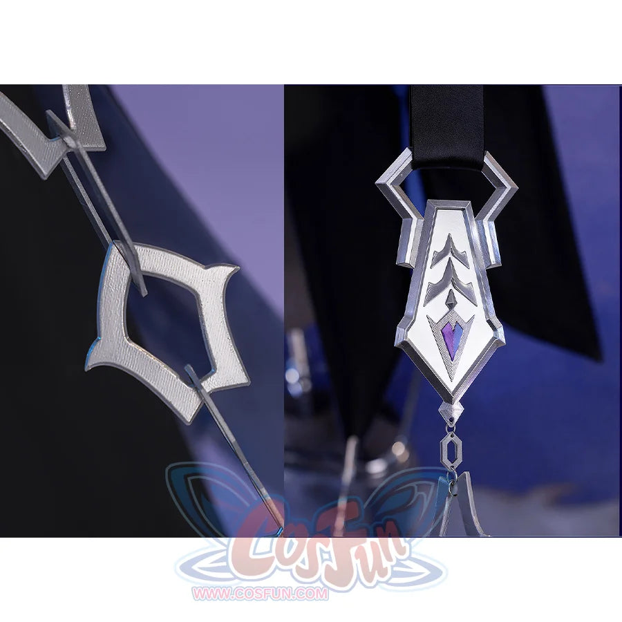 Flins cosplay costume waist chain pendant close-up with silver ornament, purple gem and hanging links