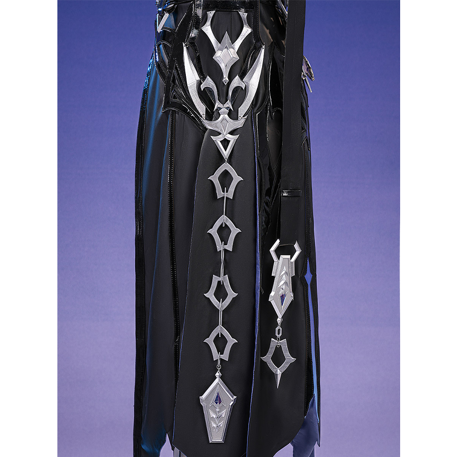Flins cosplay costume waist chain full display showing silver star linked chain with ornate pendant