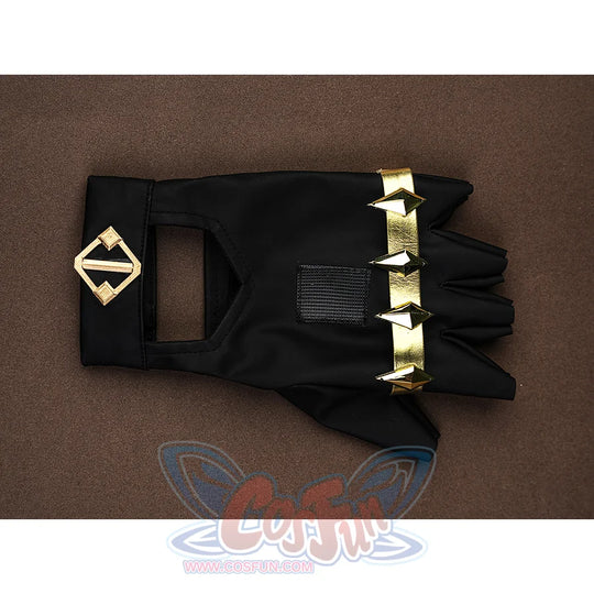 Genshin Impact Varka cosplay costume glove with black leather, gold diamond badge, and star buckles