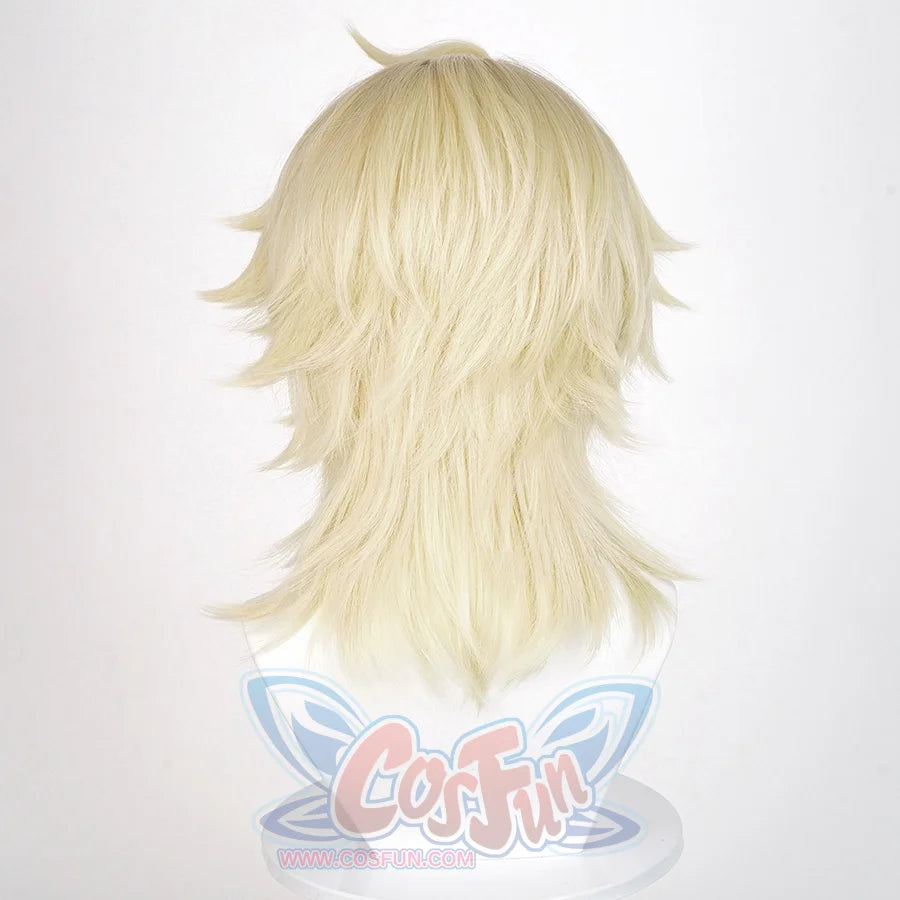 Genshin impact varka light blonde cosplay wig, featuring a layered design. 
