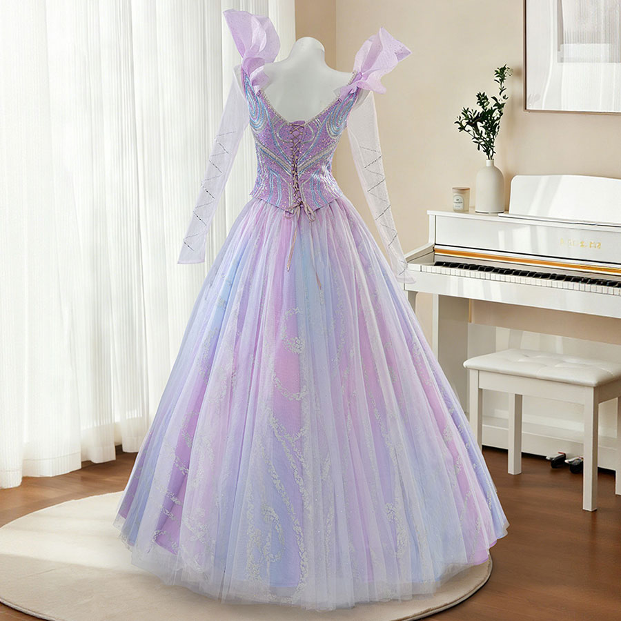 Halloween Glinda Cosplay Costume Blue and Purple Embroidered Dress N09790