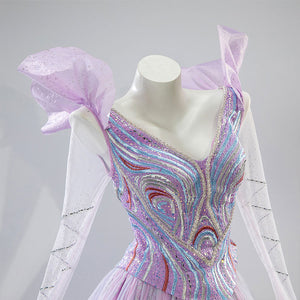 Halloween Glinda Cosplay Costume Blue and Purple Embroidered Dress N09790