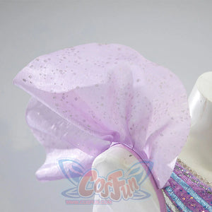 Detail of Glinda cosplay dress sheer purple sleeve with delicate sparkle embellishments