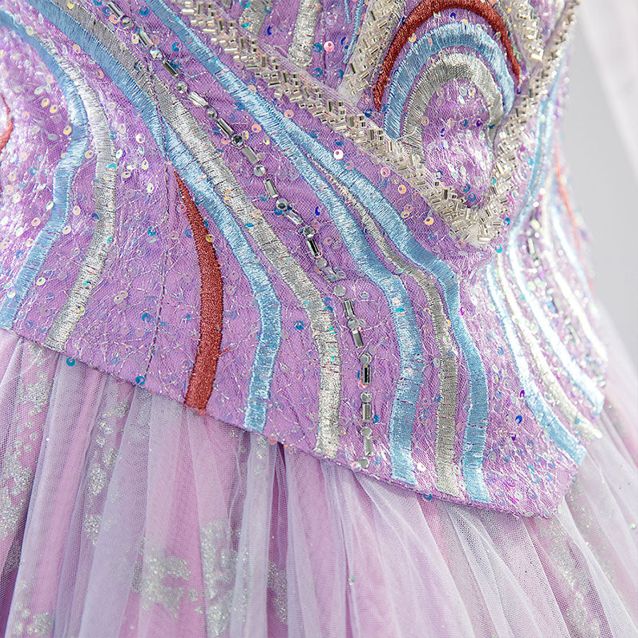 Halloween Glinda Cosplay Costume Blue and Purple Embroidered Dress N09790