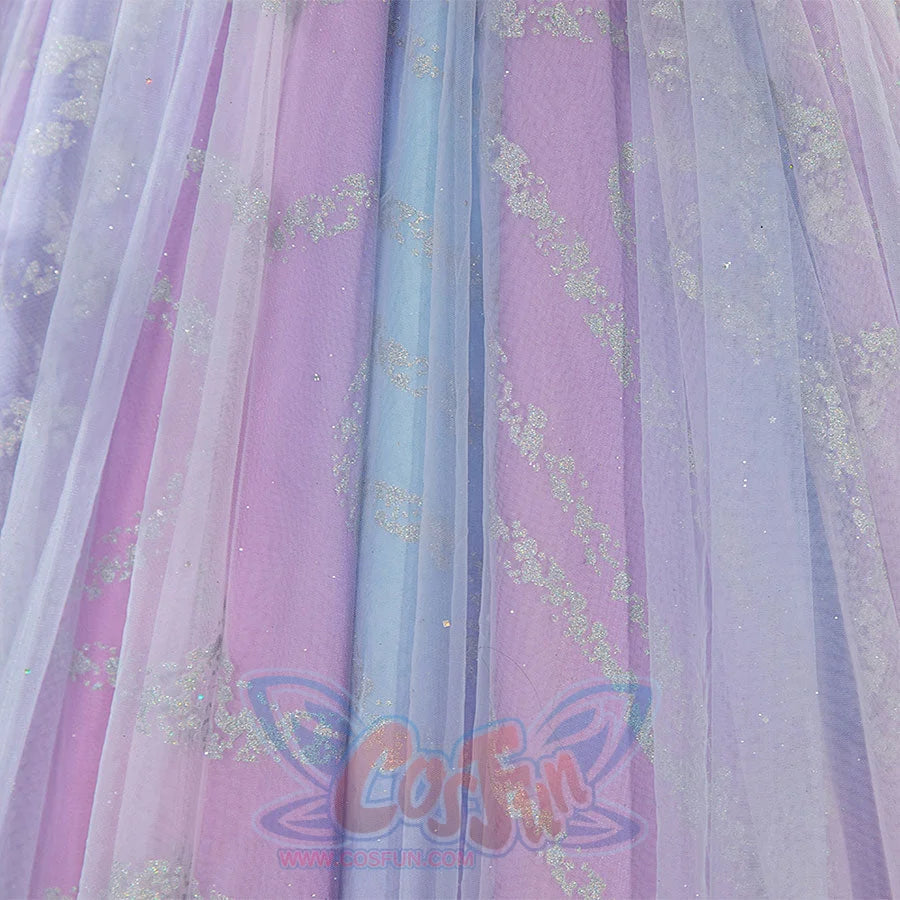 Glinda cosplay dress tulle skirt layers in blue and purple with sparkling glitter details