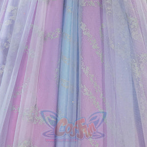 Glinda cosplay dress tulle skirt layers in blue and purple with sparkling glitter details