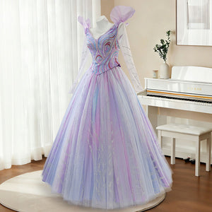 Halloween Glinda Cosplay Costume Blue and Purple Embroidered Dress N09790