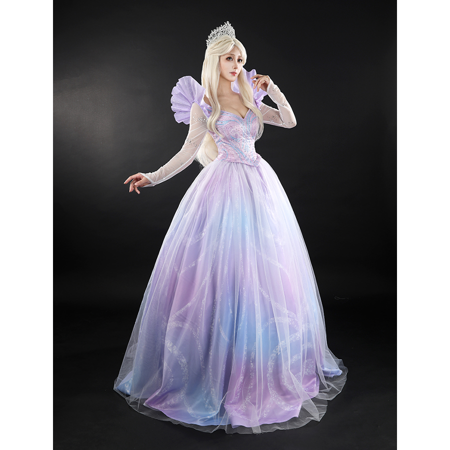 Glinda Cosplay Costume Premium Version, the side profile showcases a cinched waist design.