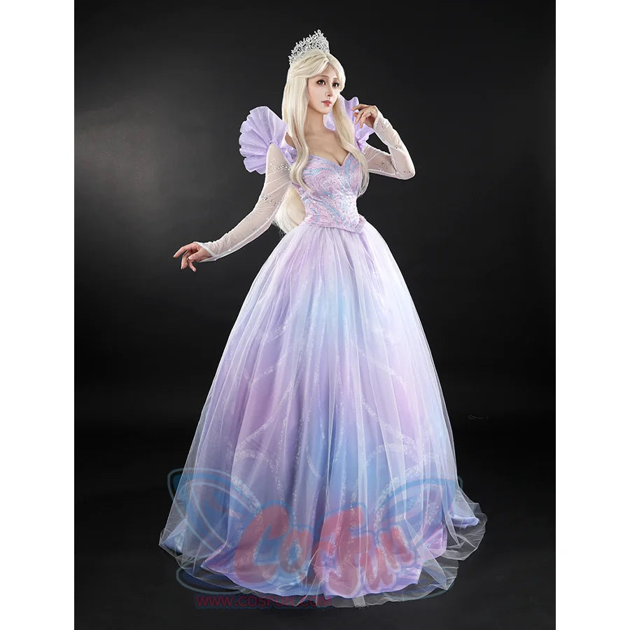 Glinda Cosplay Costume Premium Version, the side profile showcases a cinched waist design.