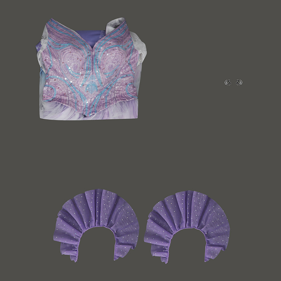 Glinda Cosplay Costume Premium Version, includes dress, flutter sleeves, earrings.