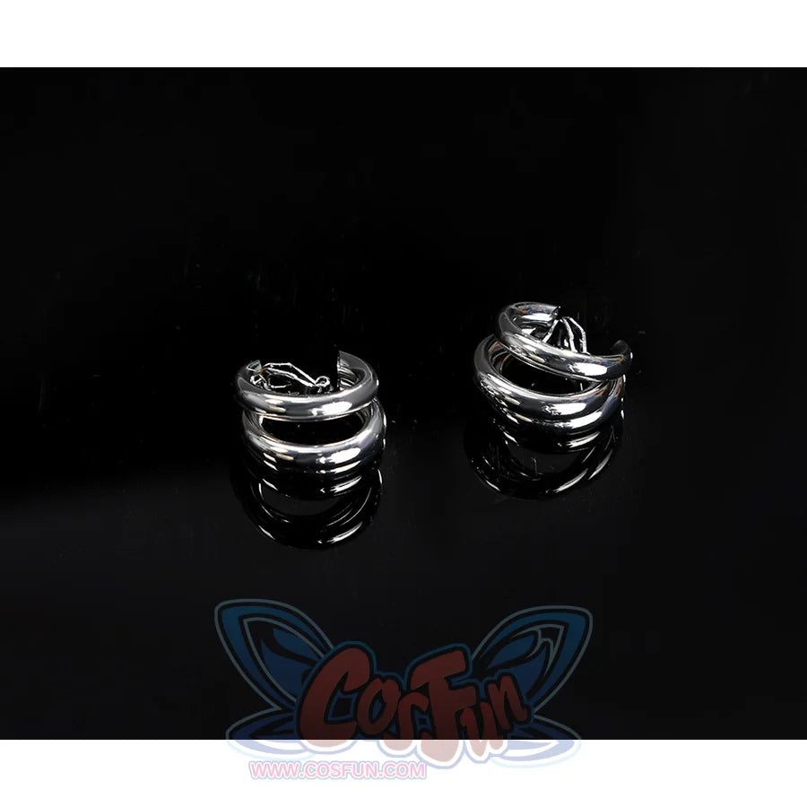 Glinda Cosplay Costume Premium Version, silver metallic double hoop earrings.